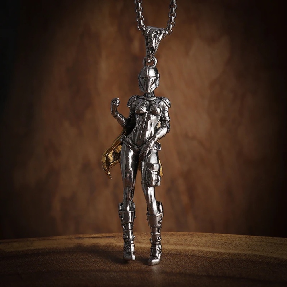 Space Warrior Woman Anime Girl Modern Streetwear Pendant 60cm Round Box Chain